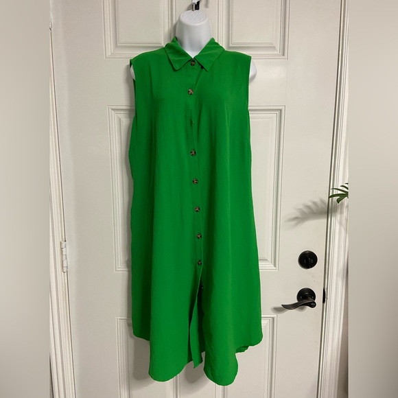 D4- FRED DAVID Kelly Green Shirt Dress - Picture 3 of 6